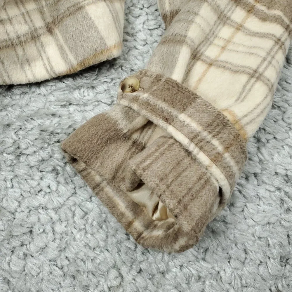 Free People Highlands Wool Plaid Double Breasted Peacoat Brown Size XL Oversized